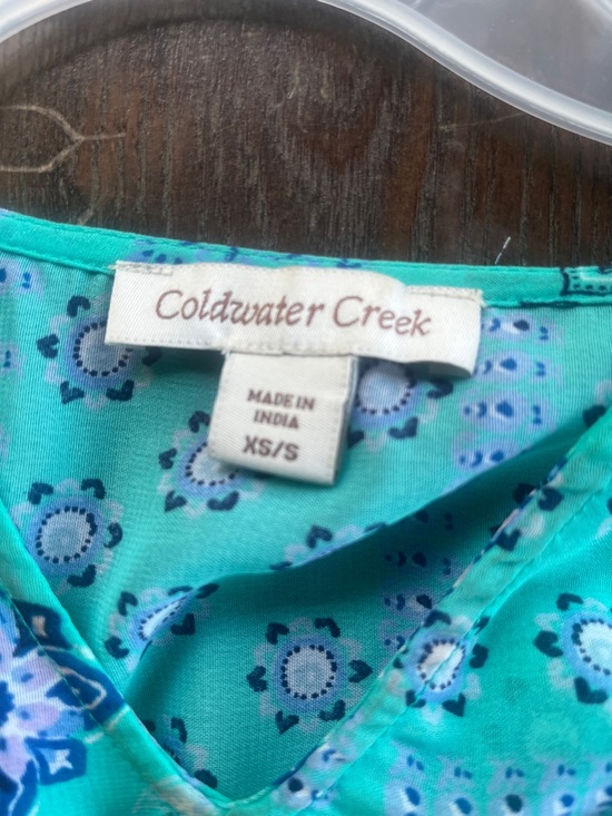 Coldwater Creek Teal Floral V-Neck Top - Picture 2 of 4